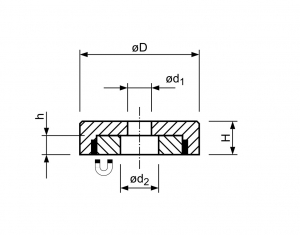 Technische tekening Samarium Kobalt potmagneet RVS vlak doorlopend gat F32SCC-RVS