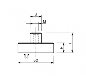 Technische tekening Samarium Kobalt potmagneet draadbus verzinkt F8SCA-v