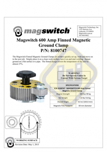 Schakelbare Aardklem Magswitch 600 Amp