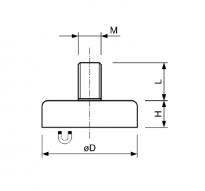 Technische tekening Ferriet potmagneet draadstift verzinkt F13AG-vM3x7